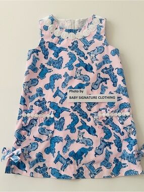 Lilly Pulitzer Girls 4 Pink Dress Blue Dog Print Spring Summer
